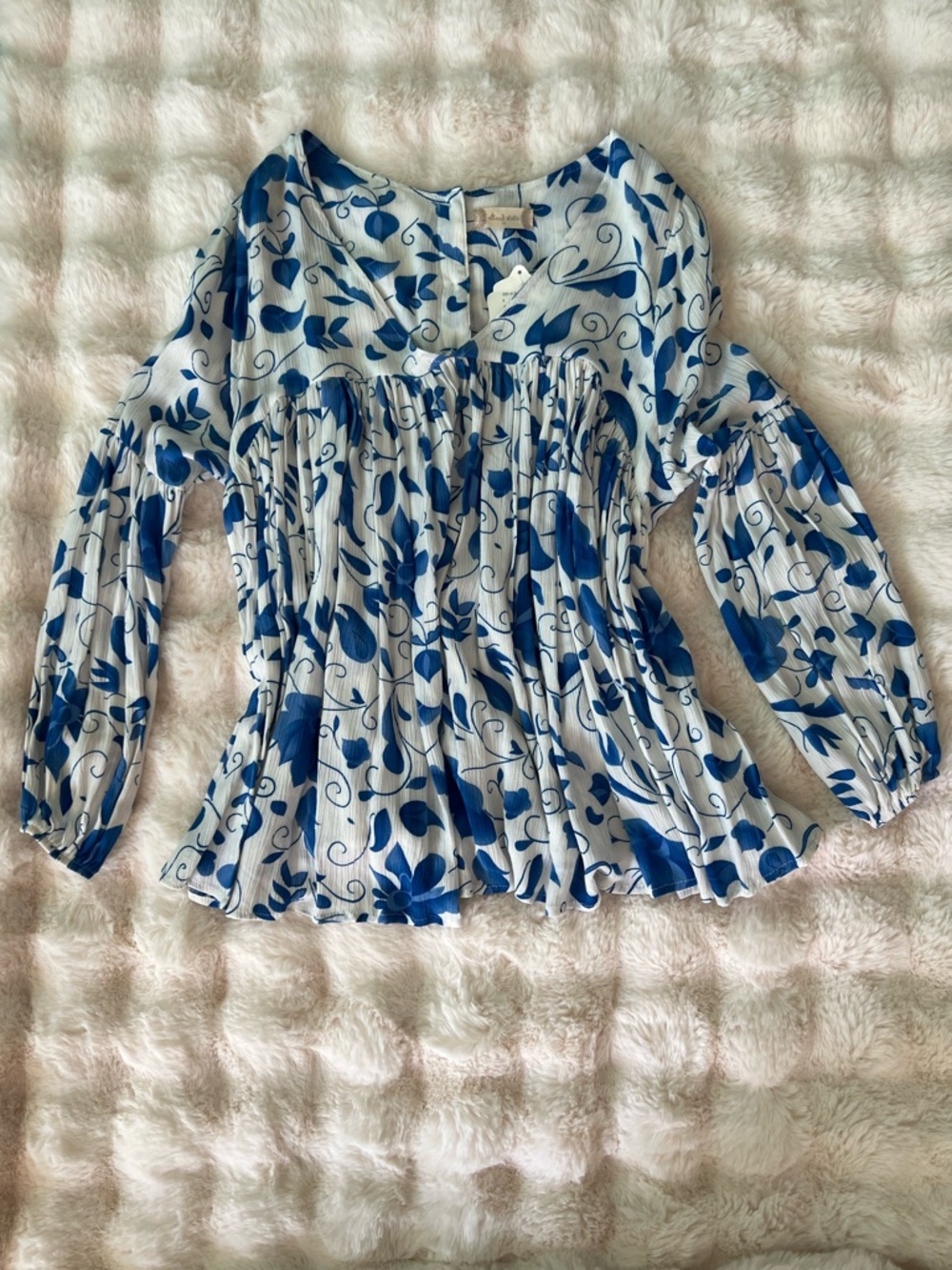 Altar'd State Blue and White Floral Peasant Blouse